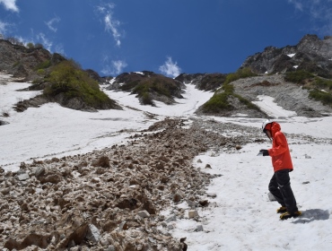 北アルプス、白馬大雪渓における落石・崩落の野外調査